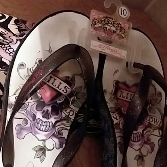 ED HARDY DESIGNS*FLIP FLOP SANDALS*SZ10 BLACK* - Picture 2 of 8